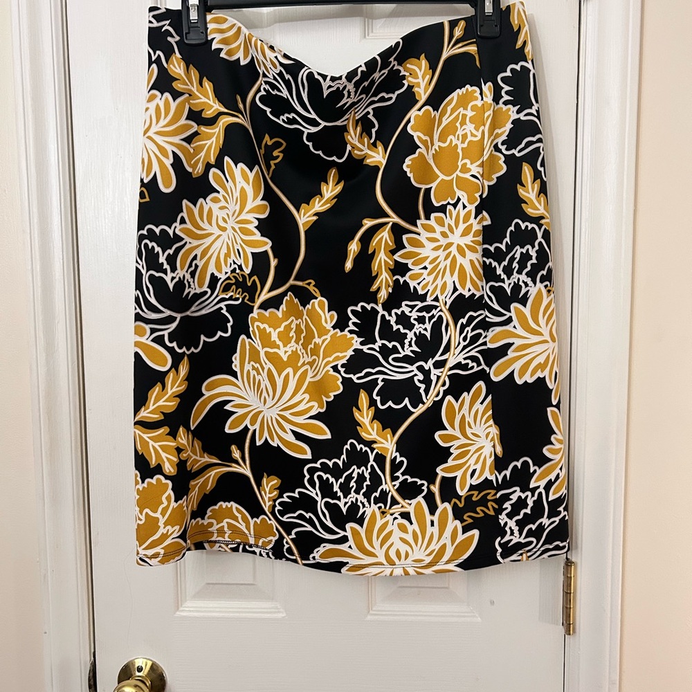 Black A-Line Skirt with Mustard and White Floral Print
